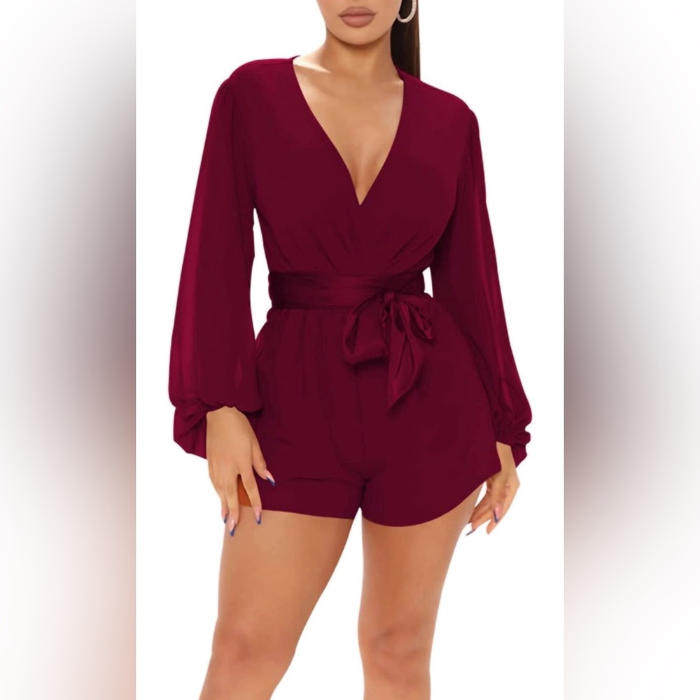 Burgundy Long Sleeve Jumpsuit